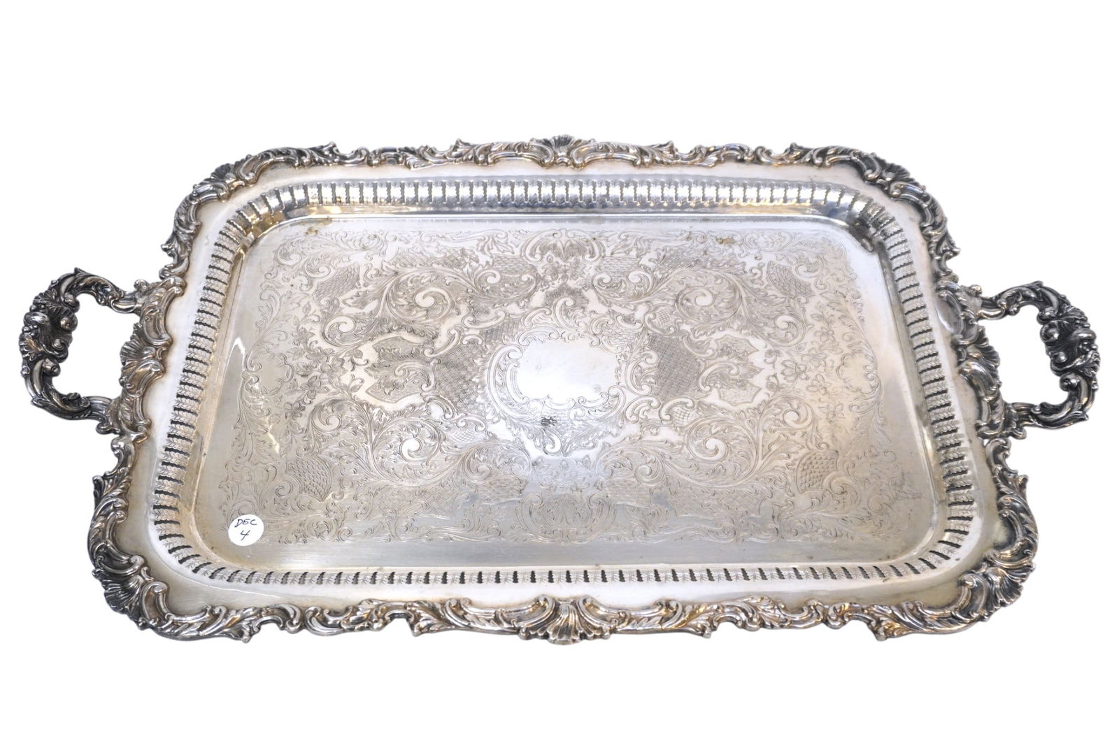 ANTIQUE ORNATE ENGLISH SILVER PLATED BUTLERS TRAY (1 of 3)