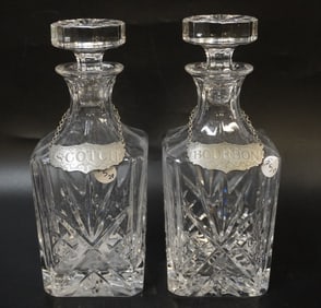 2 GORHAM MONTE CARLO DECANTERS WITH PEWTER LABELS
