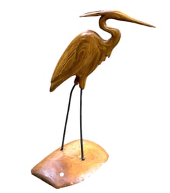 LARGE CARVED WOOD EGRET SCULPTURE
