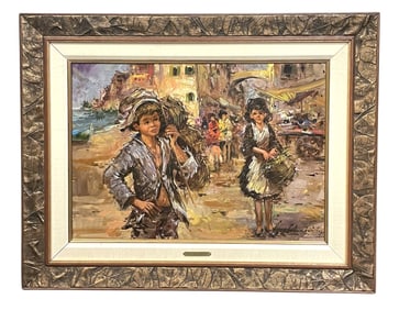 NINO SALVADORI MID CENTURY OIL CHILDREN AT MARKET