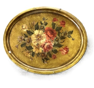LARGE HAND PAINTED FLORAL TOLE TRAY