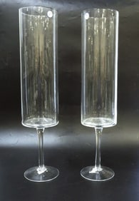 PAIR CONTEMPORARY GLASS CYLINDER TALL VASES 24"