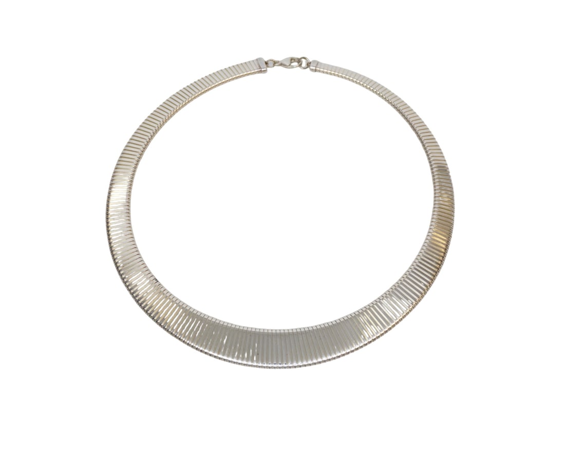 STERLING SILVER FLEX CHOKER GODFREY CARTER: Godfrey Carter Designer Sterling Silver Flex Choker, Measures 17" opened. Approximate silver weight 44 grams