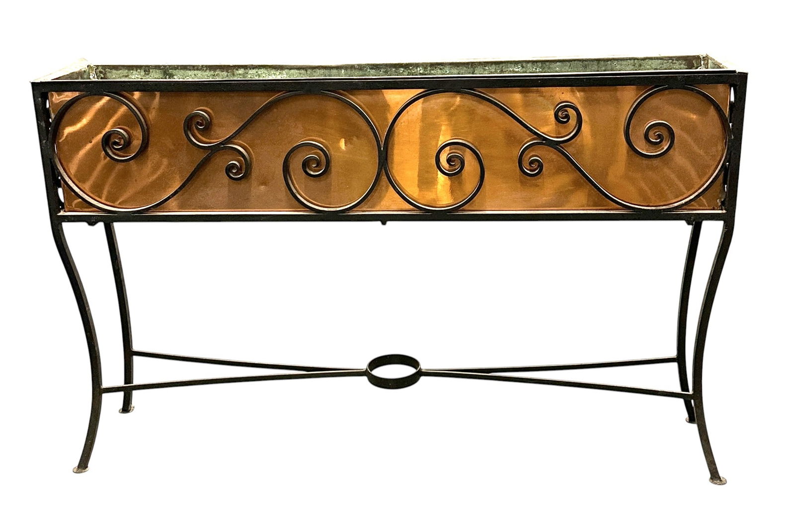 ANTIQUE WROUGHT IRON & COPPER PLANT STAND (1 of 4)