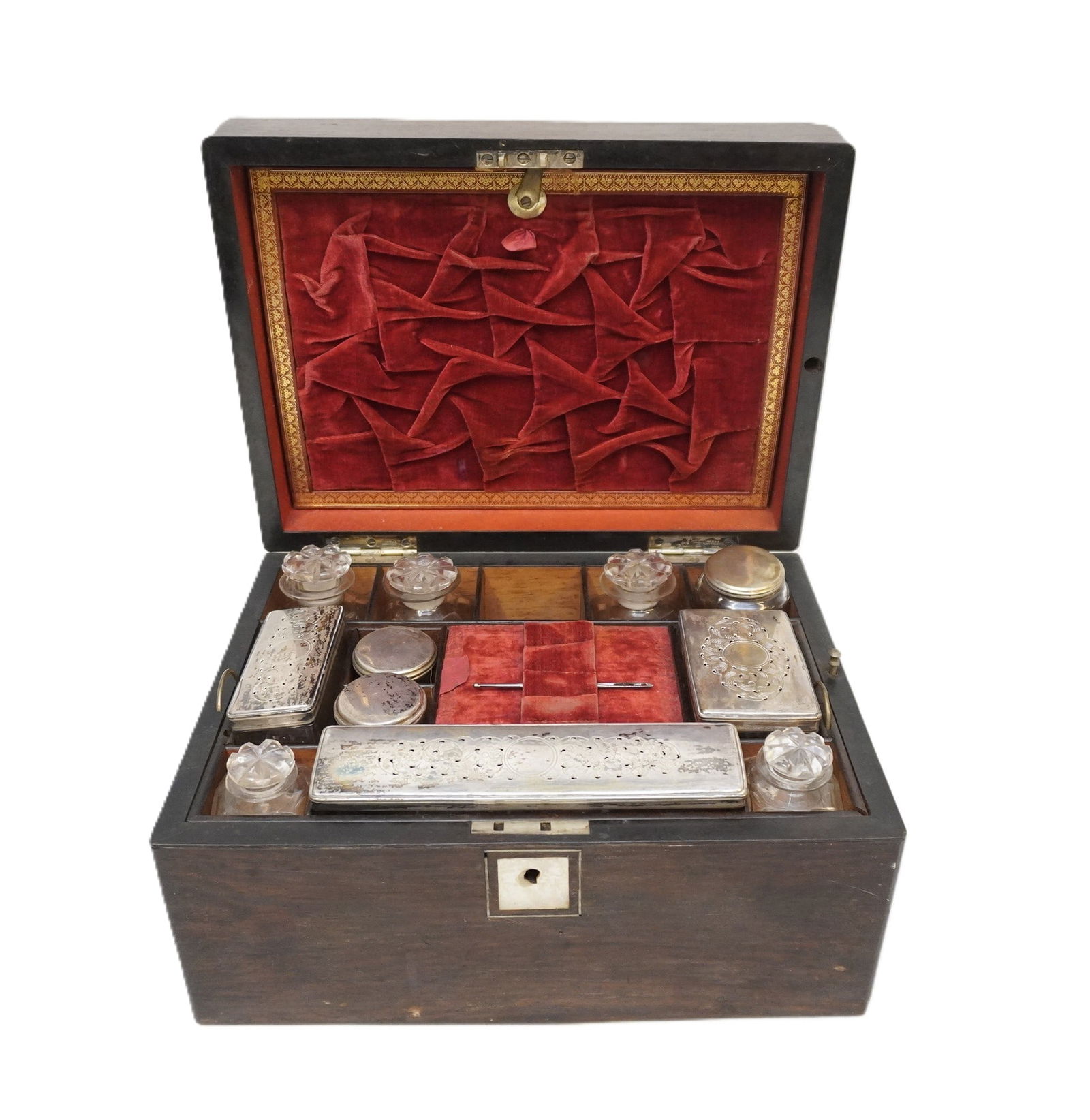 ANTIQUE ROSEWOOD TRAVELING DRESSING / VANITY BOX (1 of 7)