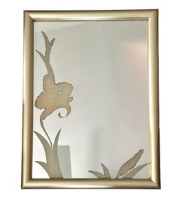 VINTAGE DECO/ POST MODERN ETCHED FLORAL DECORATIVE WALL MIRROR