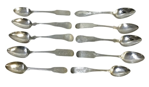 12 ANTIQUE AMERICAN COIN SILVER SPOONS