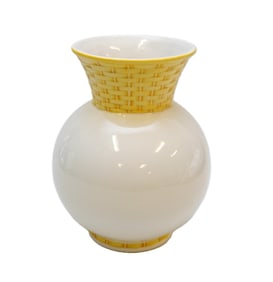 TIFFANY & CO YELLOW & WHITE BASKET WEAVE VASE