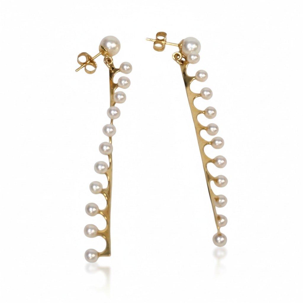 CONTEMPORARY 14K PEARL LONG EARRINGS (1 of 4)