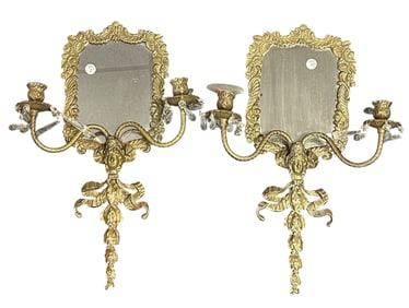 ANTIQUE FRENCH GILDED BRASS MIRRORED SCONCES