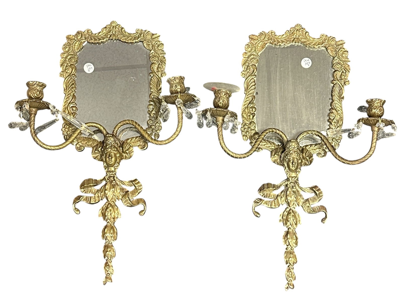 ANTIQUE FRENCH GILDED BRASS MIRRORED SCONCES (1 of 3)