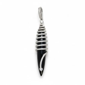 CUSTOM CONTEMPORARY 14K DIAMOND AND ONYX PENDANT