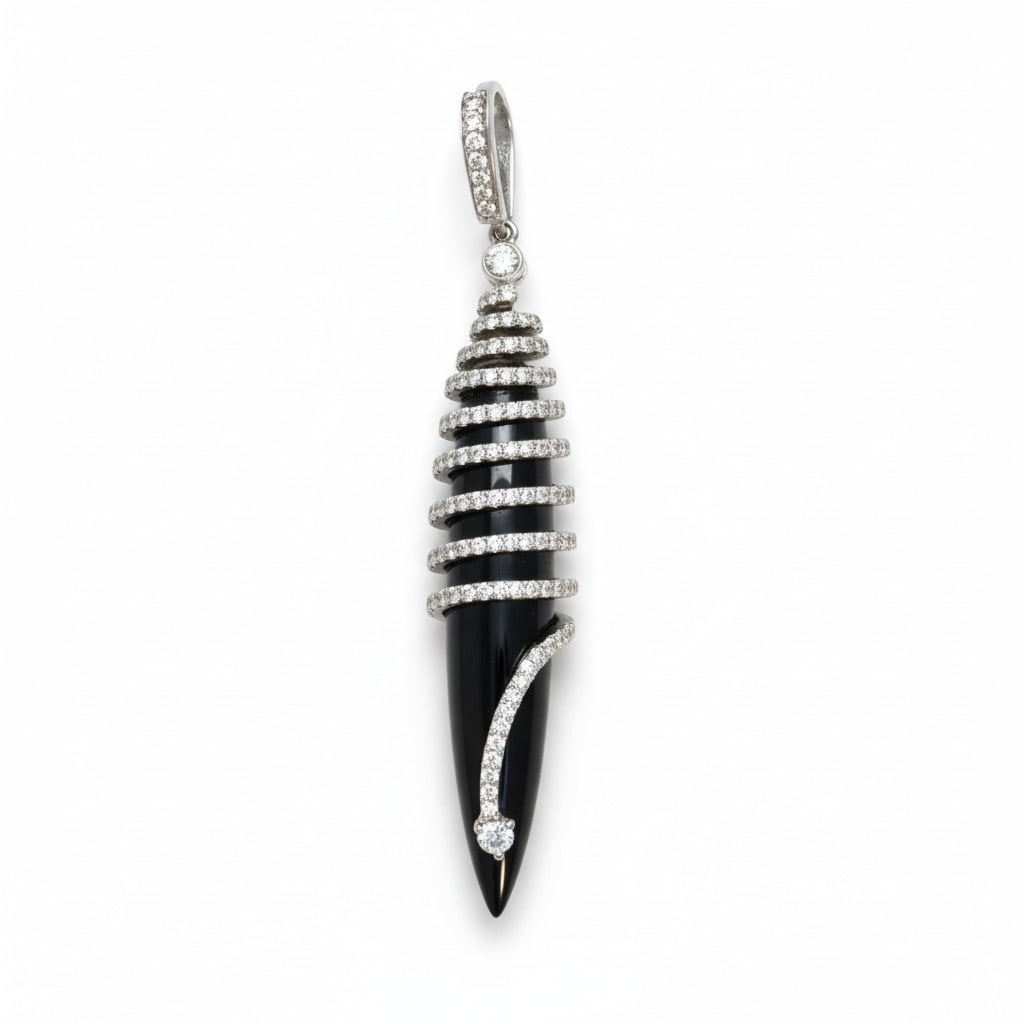 CUSTOM CONTEMPORARY 14K DIAMOND AND ONYX PENDANT (1 of 6)