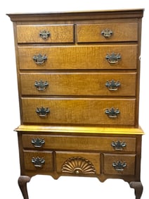 QUEEN ANNE STYLE FIGURED MAPLE HIGHBOY
