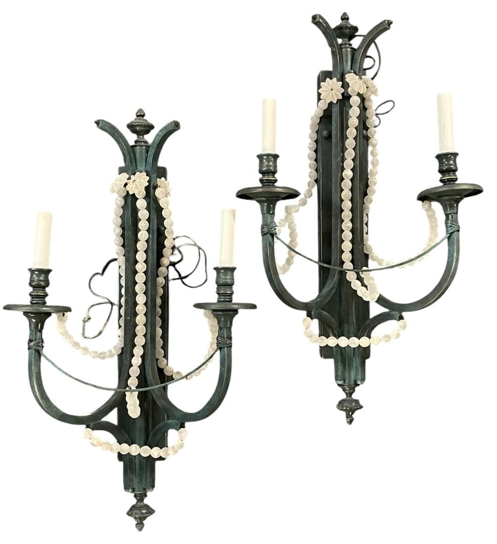 LARGE VINTAGE PATINATED BRONZE SCONCES (1 of 9)