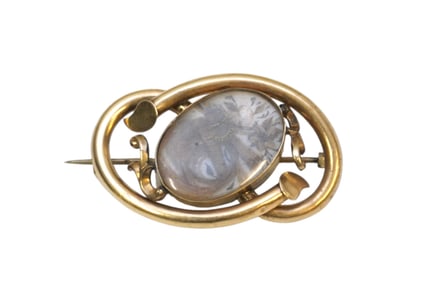 19th c VICTORIAN 14K MOURNING BROOCH