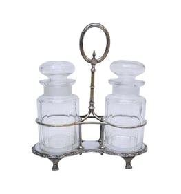 ELEGANT ENGLISH CUT CRYSTAL PICKLE JARS WITH CADDY
