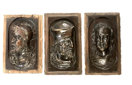 3 18TH C ANTIQUE CARVED HIGH RELIEF PLAQUES
