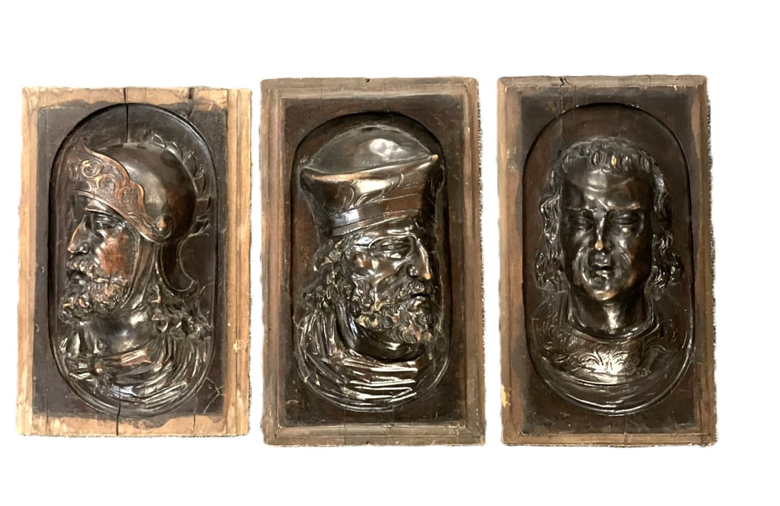 3 18TH C ANTIQUE CARVED HIGH RELIEF PLAQUES (1 of 3)