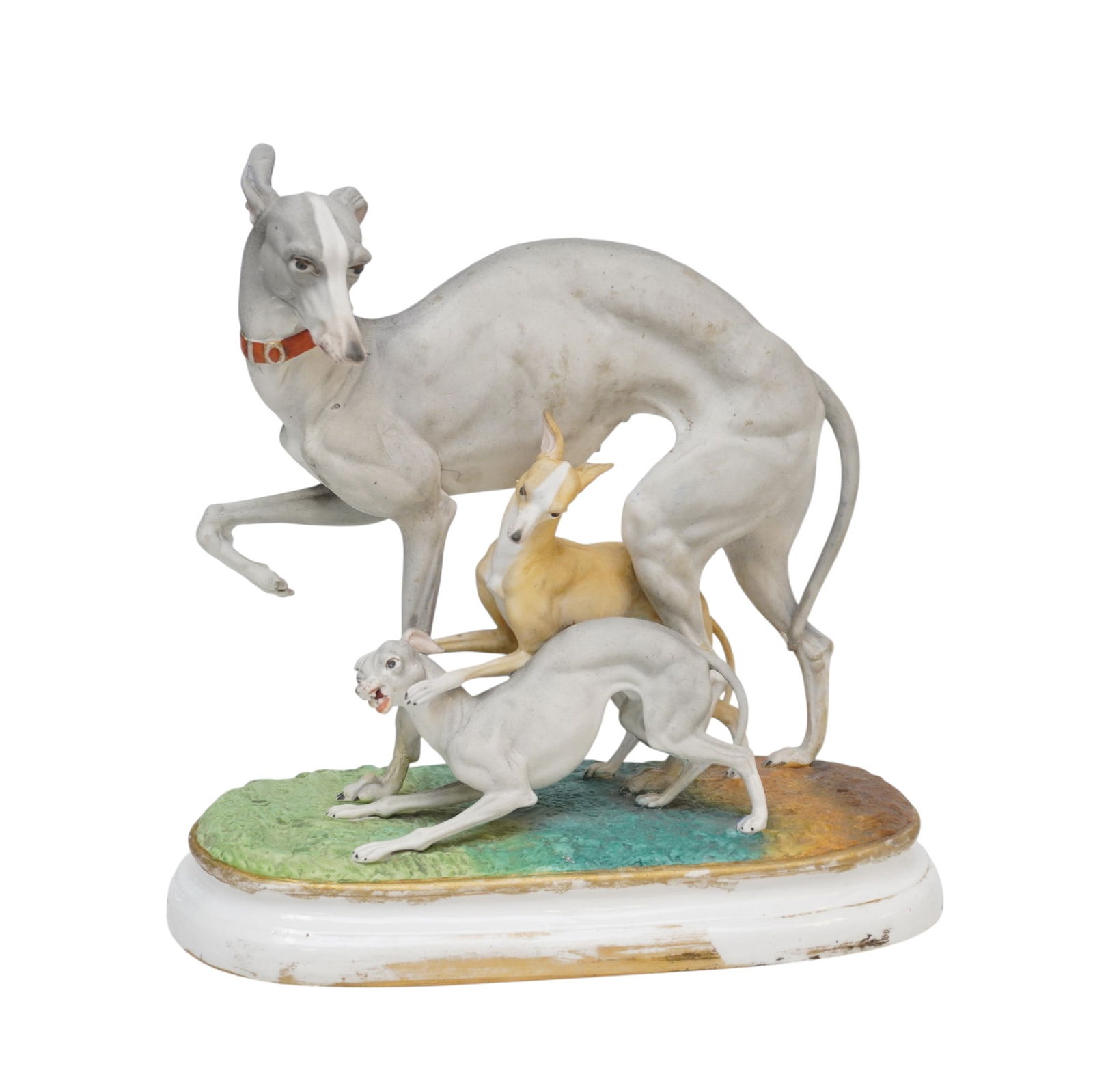 LARGE ANTIQUE PORCELAIN GROUP WHIPPET / ITALIAN GREYHOUNDS (1 of 7)