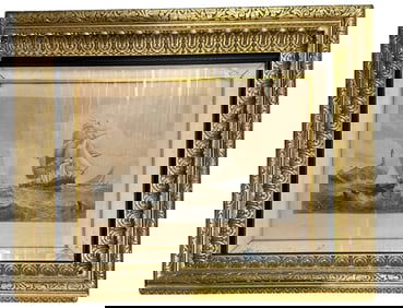 LARGE 1878 MARITIME ENGRAVING IN GILT WOOD CARVED FRAME