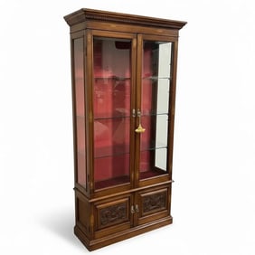 EDWARDIAN PERIOD WALNUT AND MARQUETRY DISPLAY CABINET