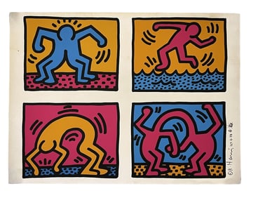 SIGNED KEITH HARING POP SHOP QUAD II W CRAWLING BABY