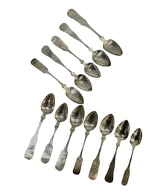 12 ANTIQUE AMERICAN COIN SILVER SPOONS