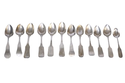 12 ANTIQUE AMERICAN COIN SILVER SPOONS