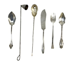 6 pc STERLING SILVER SERVING + SNUFFER