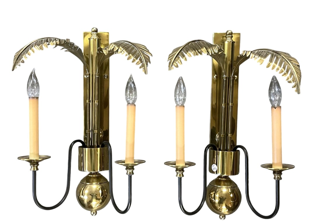 HOLLYWOOD REGENCY HART BRASS PALM TREE LIGHT SCONCES (1 of 6)