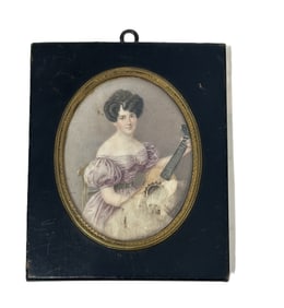 HAND PAINTED PORTRAIT MINIATURE LADY WITH GUITAR