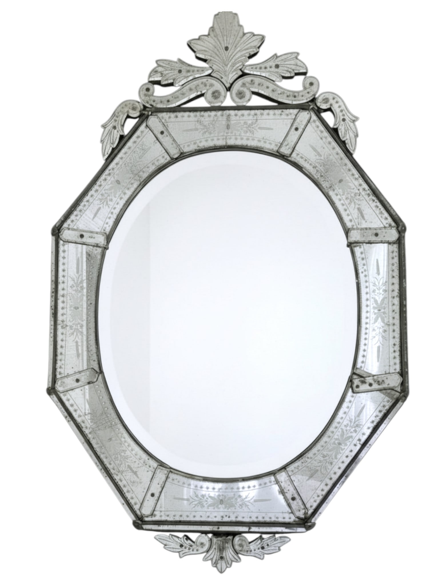 LARGE ANTIQUE VENETIAN MIRROR ETCHED & BEVELED (1 of 8)