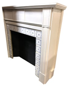 ANTIQUE FIREPLACE MANTLE SURROUND W DELFT TILE