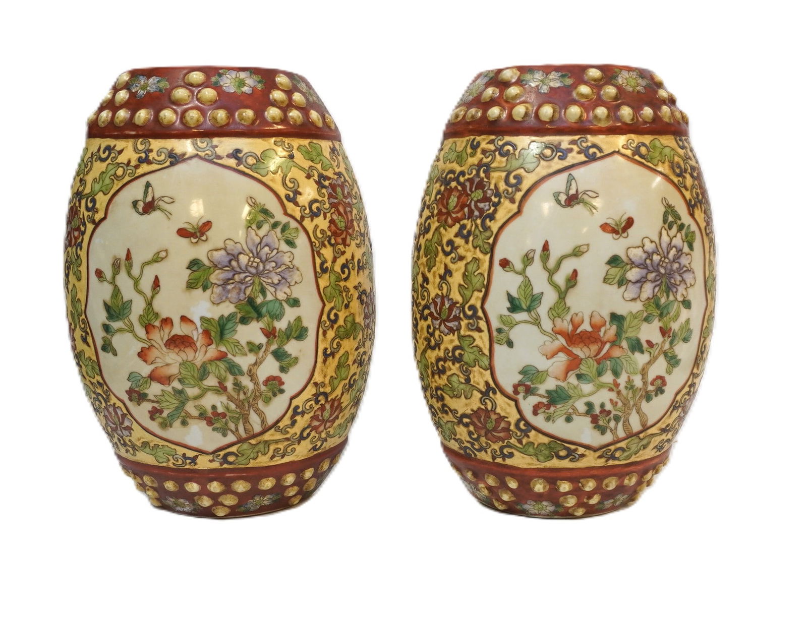 VINTAGE CHINESE HAND PAINTED LARGE WALL POCKETS (1 of 4)