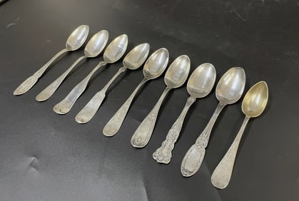 9 ANTIQUE AMERICAN STERLING SILVER SPOONS