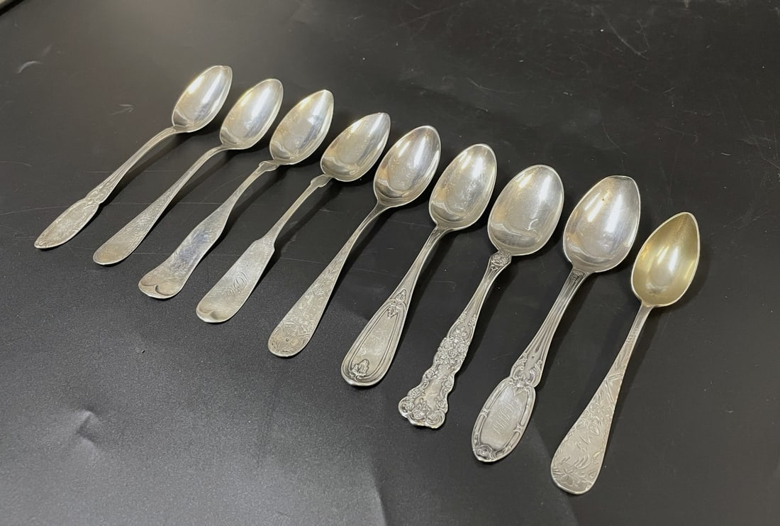 9 ANTIQUE AMERICAN STERLING SILVER SPOONS (1 of 4)
