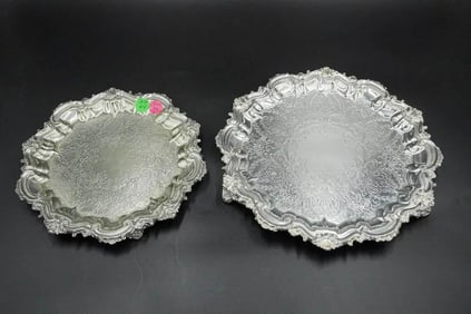 PAIR 19th c SILBER & FLEMING LONDON FOOTED TRAYS