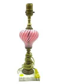 VINTAGE FENTON STYLE CRANBERRY OPALESCENT SWIRL LAMP