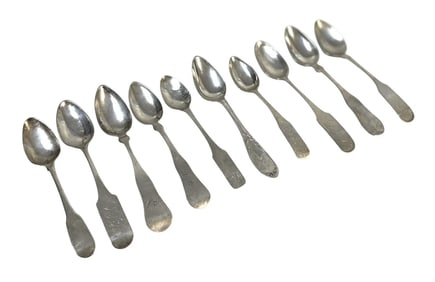 10 ANTIQUE AMERICAN COIN SILVER SPOONS