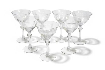 7 TIFFIN PERSIAN PHEASANT CHAMPAGNE GLASSES
