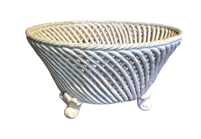 VINTAGE ITALIAN PORCELAIN BASKET WEAVE CACHEPOT