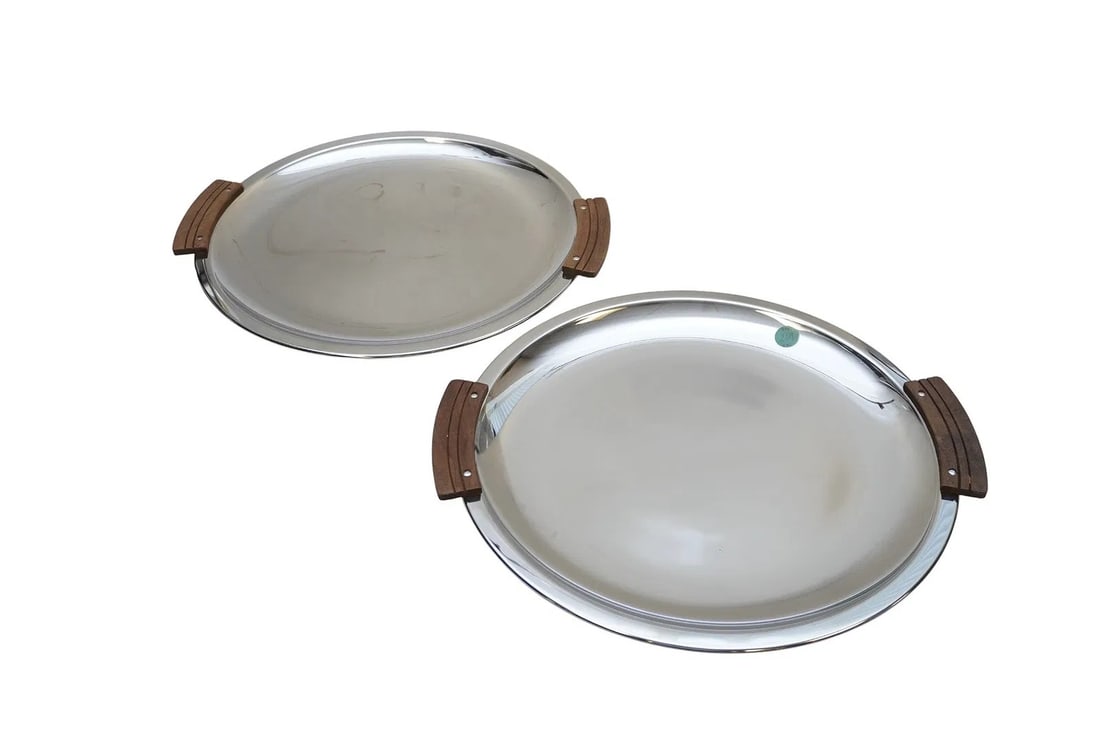 PAIR MCM KROMEX ROUND SERVING TRAYS (1 of 2)