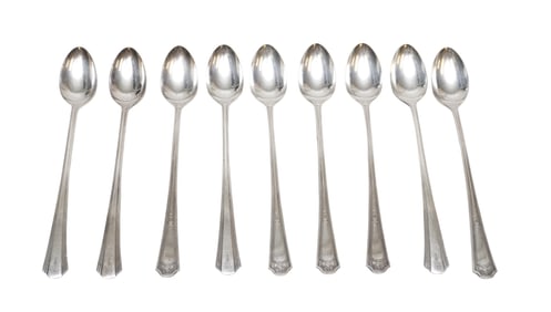 9 ART DECO SILVERPLATE ICED TEA SPOONS