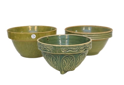 3 YELLOW WARE POTTERY BOWLS/PLANTERS