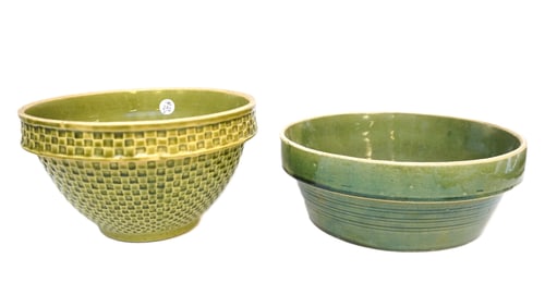 PAIR OF YELLOW WARE POTTERY BOWLS