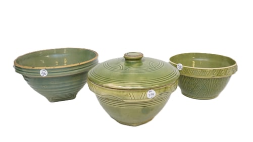 3 YELLOW WARE POTTERY BOWLS
