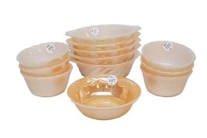 12 PIECES ANCHOR HOCKING PEACH LUSTER FIRE KING BAKING DISHES