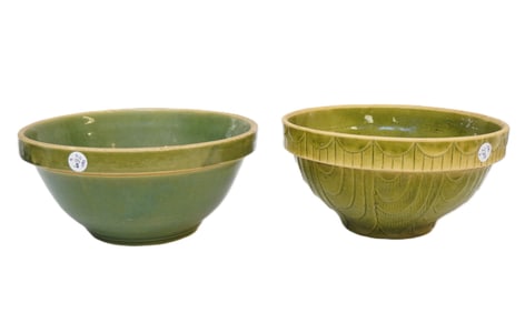 PAIR OF YELLOW WARE POTTERY BOWLS