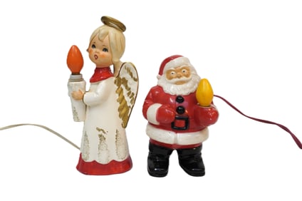 PAIR OF MID CENTURY CHRISTMAS LIGHT UP FIGURINES